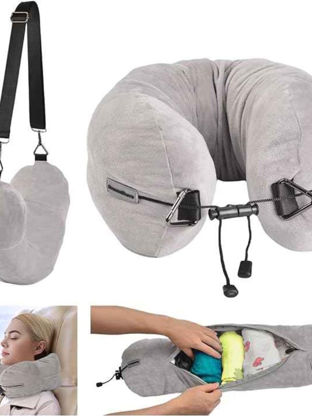 BLACK DreamShore Travel Pillow for Extra Luggage: Stuffable Neck Pillow N-153